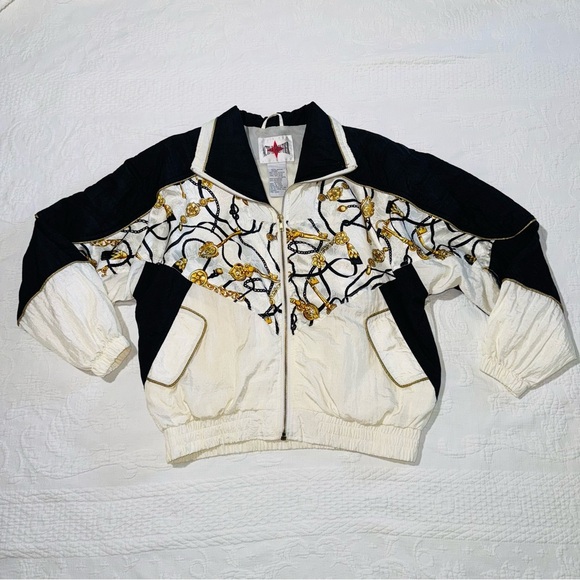 American Vintage Windbreaker Jacket Active Frontier Petite Medium Chain Print - Picture 1 of 10